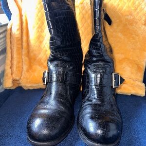 Jimmy Choo Boot, Blk, Buckle, Leather, R Toe Sz 8.5(39)